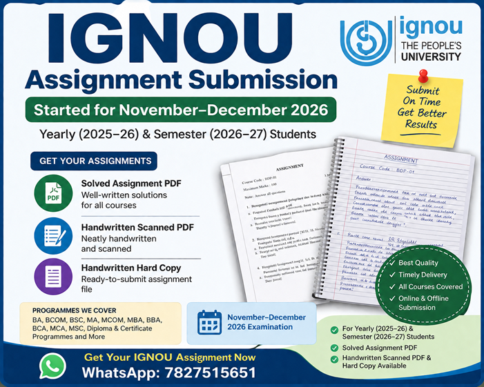 IGNOU Assignment Submission Started for November-December 2026  Solved PDF & Handwritten Assignments